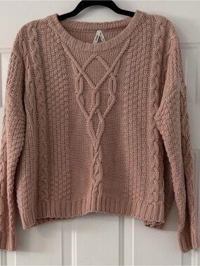 Mudd Blush Pink Cable Knit Crewneck Sweater